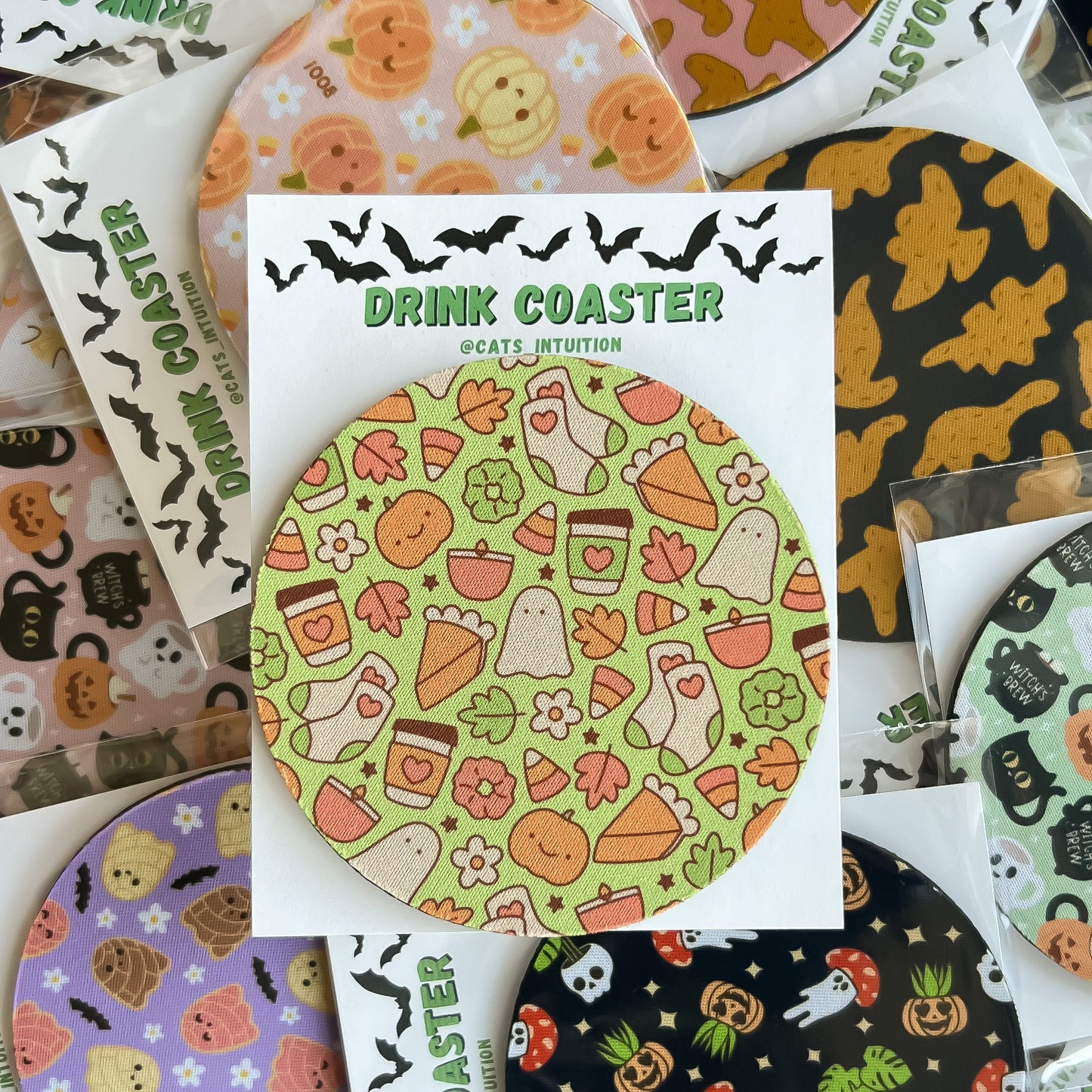Cutesy Fall Vibes (Green) - Drink Coaster
