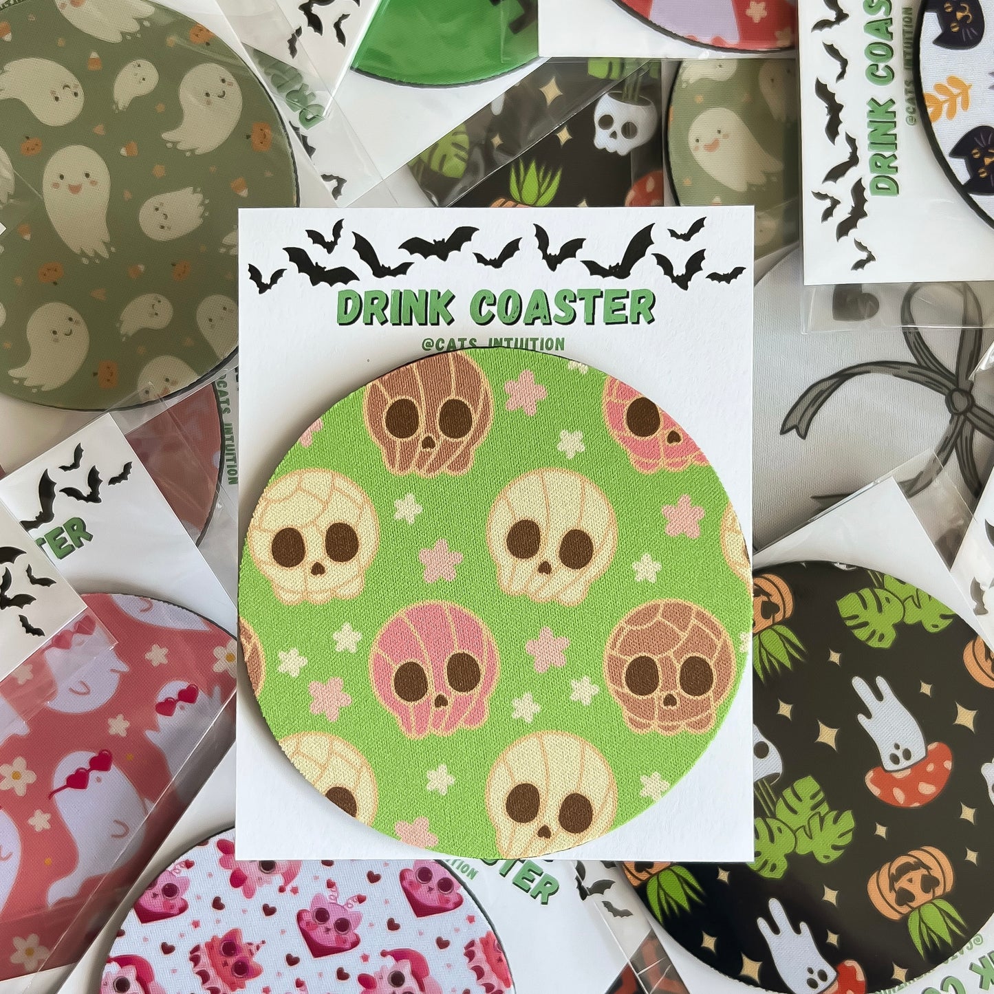 Concha Skulls (green) - Drink Coaster