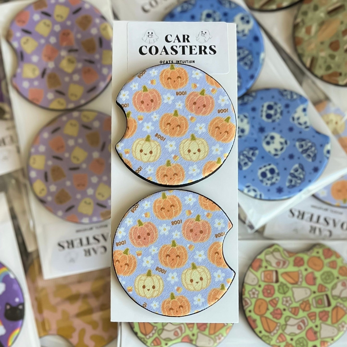 Concha Pumpkins - Car Coasters (Light Purple)