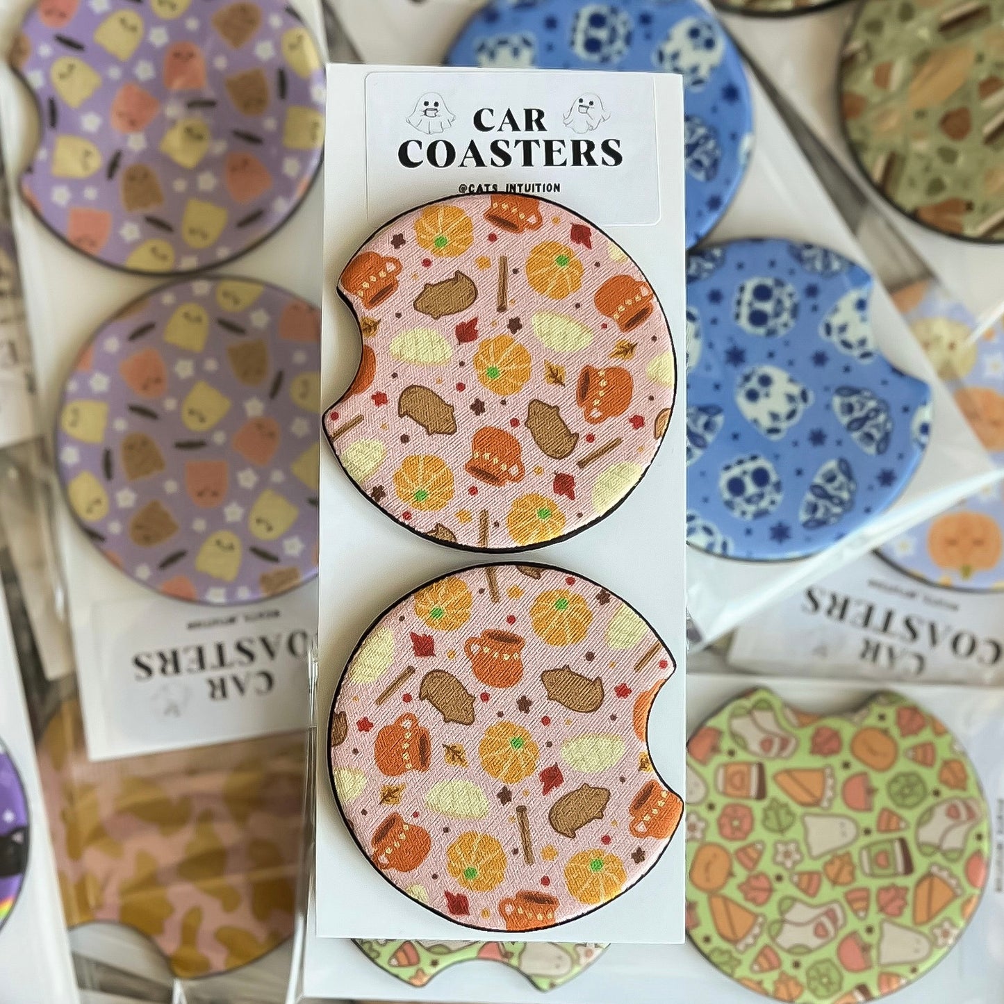 Pan Dulce and Fall Vibes - Car Coasters (Pink)
