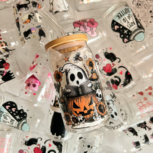 Bookish Ghost - 16oz Cup with Clear Straw and Bamboo Lid