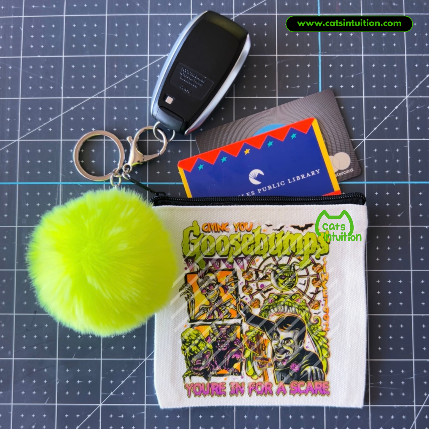 Giving Goosebumps – Coin/Card Pouch Keychain w/ Green Pompom