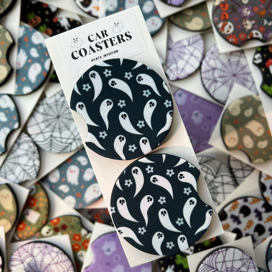 Ghosts and Flowers - Car Coasters (Navy)