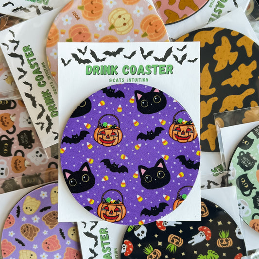 Black Cats and Candy Corn (Purple) - Drink Coaster
