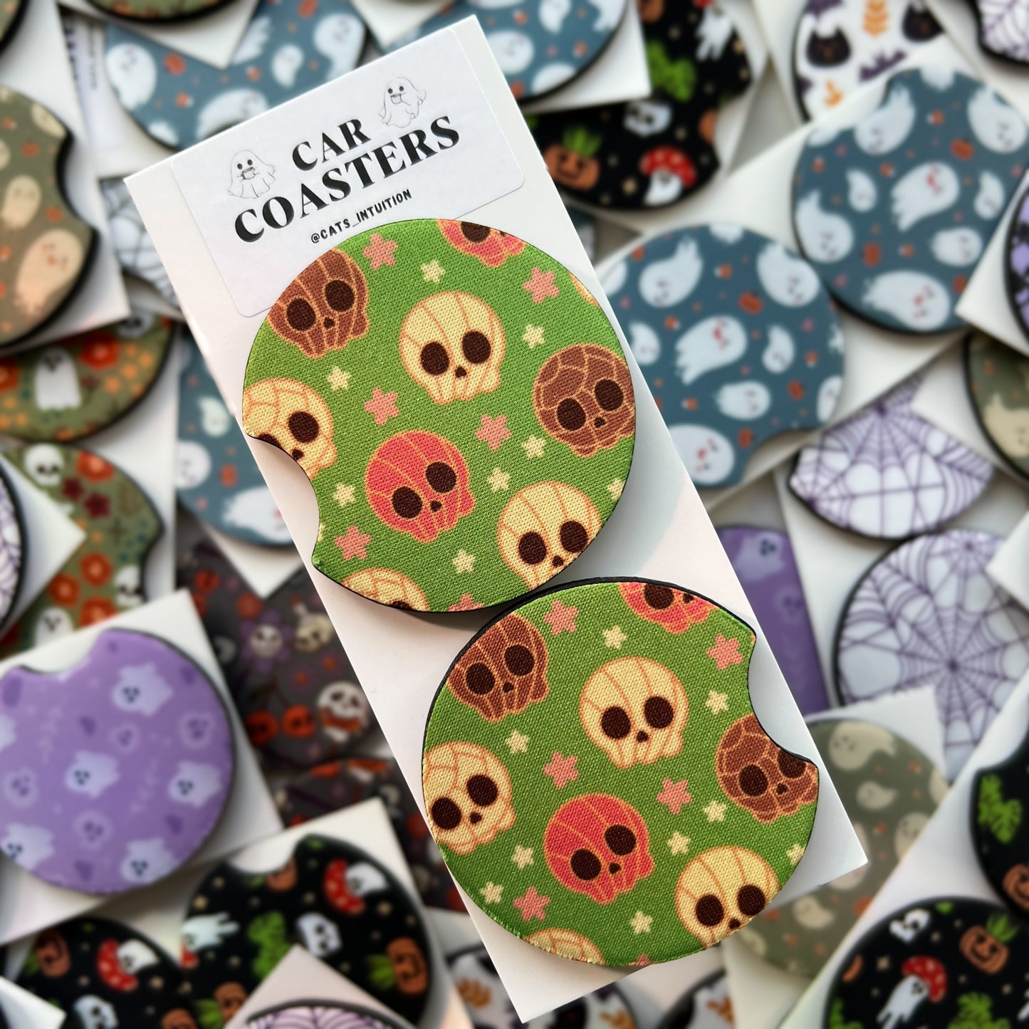 Concha Skulls - Car Coasters (Green)