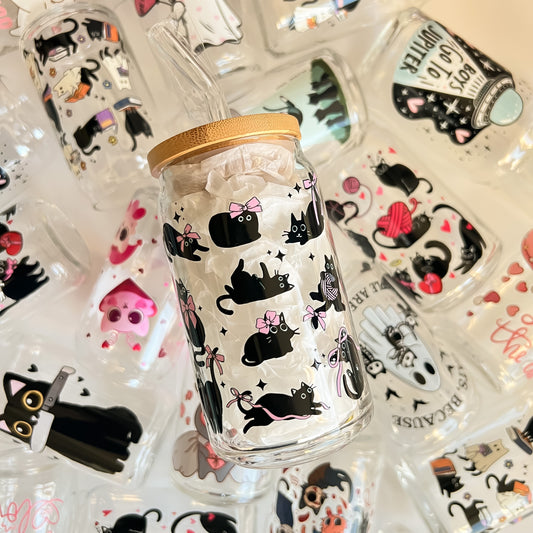 Coquette Cats - 16oz Cup with Clear Straw and Bamboo Lid
