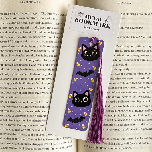 Black Cats and Candy Corn - Metal Bookmark (Purple)