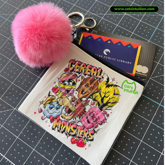 Cereal Monsters – Coin/Card Pouch Keychain w/ Pink Pompom