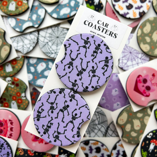 Dancing Skeletons - Car Coasters (Purple)