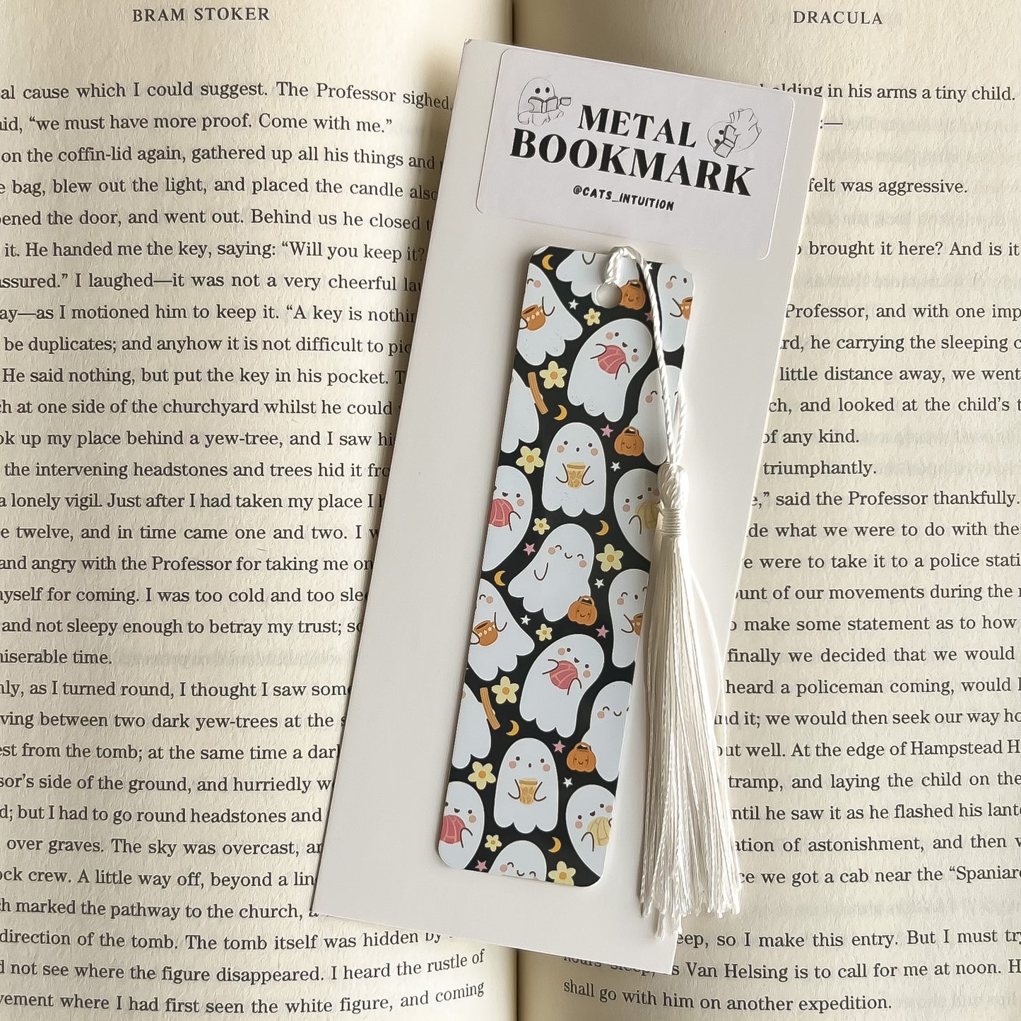 Cafe y Pan Dulce Ghosts (Black) - Metal Bookmark