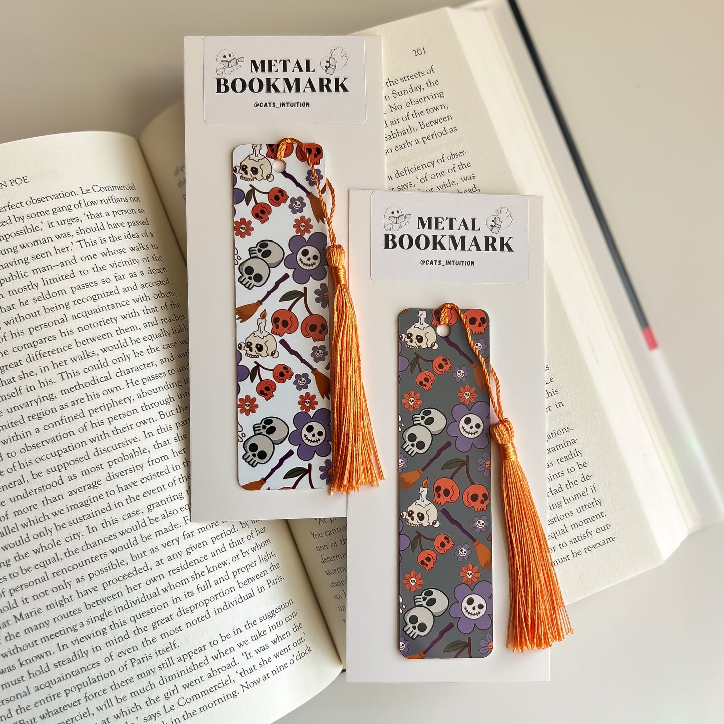Spooky Spring Skulls - Metal Bookmark