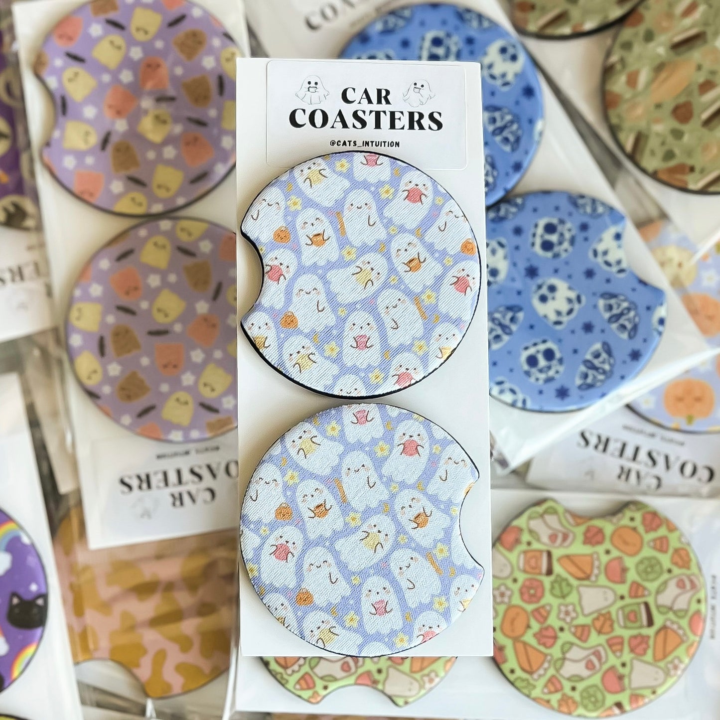 Cafe y Pan Dulce Ghosts - Car Coasters (Light Purple)