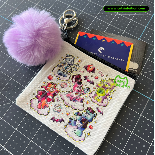 Scare Bears – Coin/Card Pouch Keychain w/ Purple Pompom