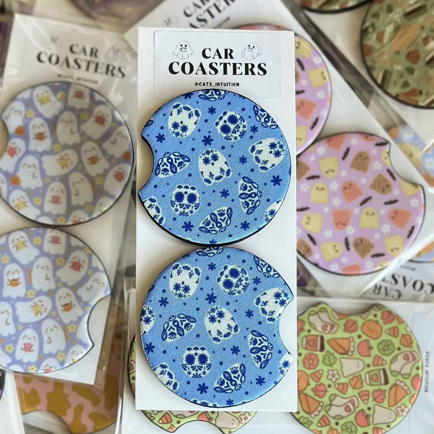 Talavera Ghosts and Skulls - Car Coasters (Blue)