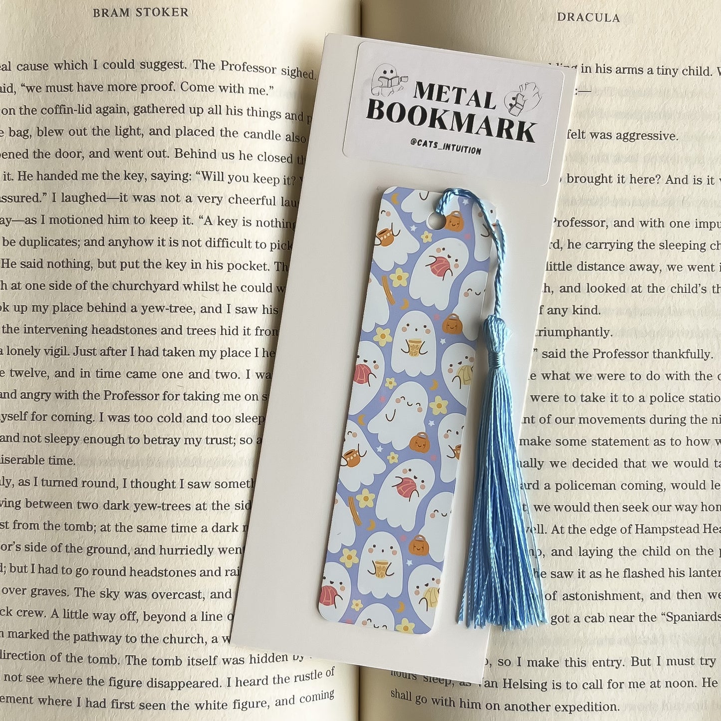 Cafe y Pan Dulce Ghosts (Light Blue) - Metal Bookmark