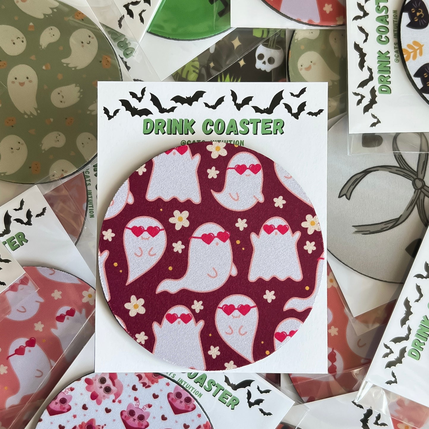Ghosts with Sunnies (Berry) - Drink Coaster