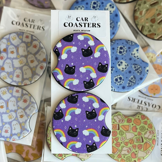 Black Cats and Rainbows - Car Coasters (Purple)