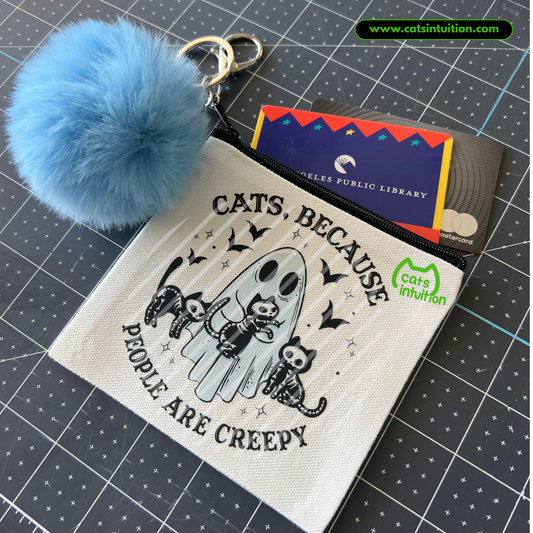 Cats > Creepy People – Coin/Card Pouch Keychain w/ Blue Pompom