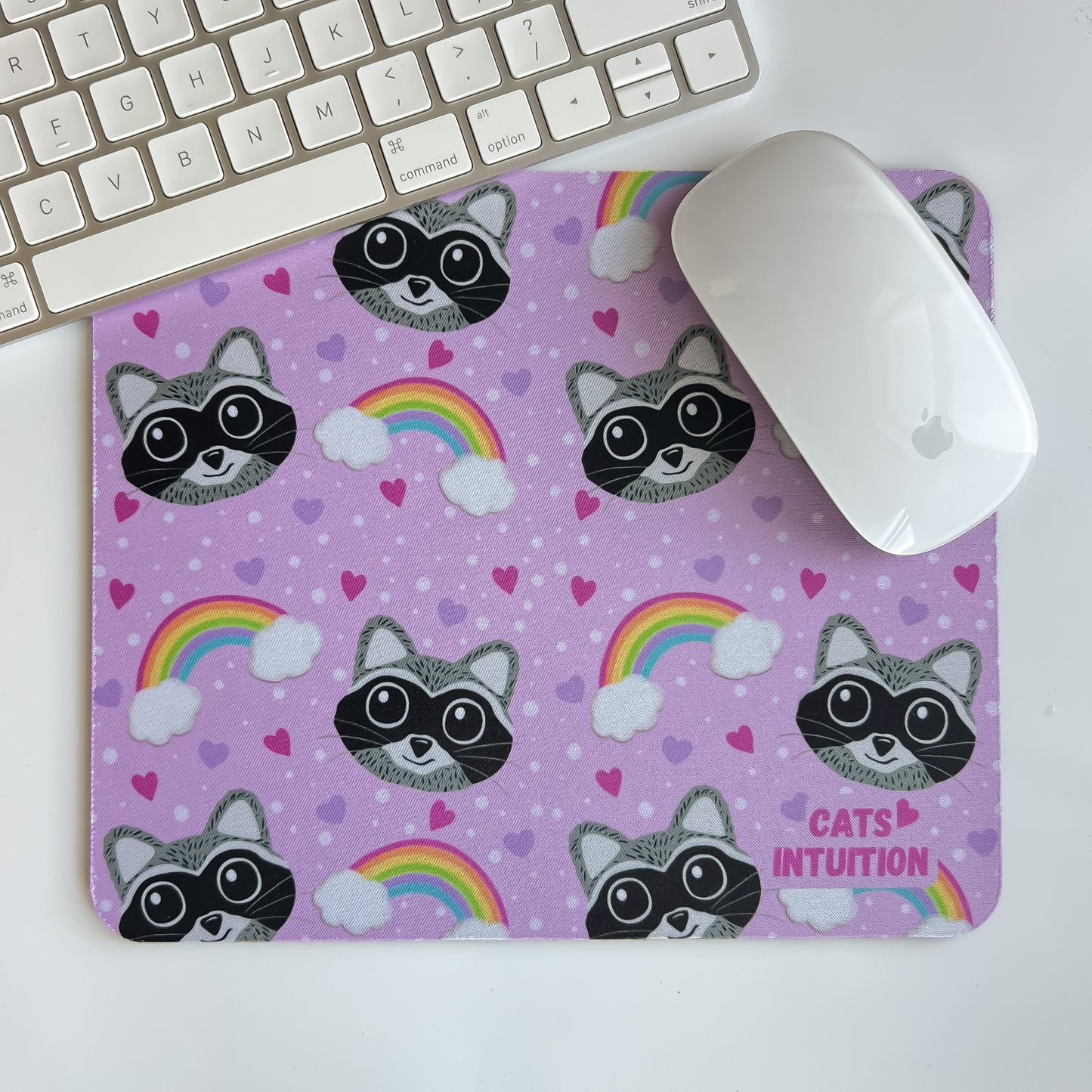 Raccoons and Rainbows (Pink) - Mouse Pad