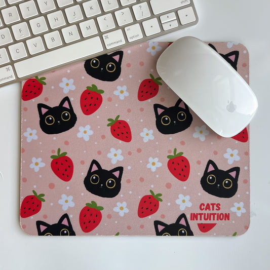 Black Cats and Strawberries (Pink) - Mouse Pad