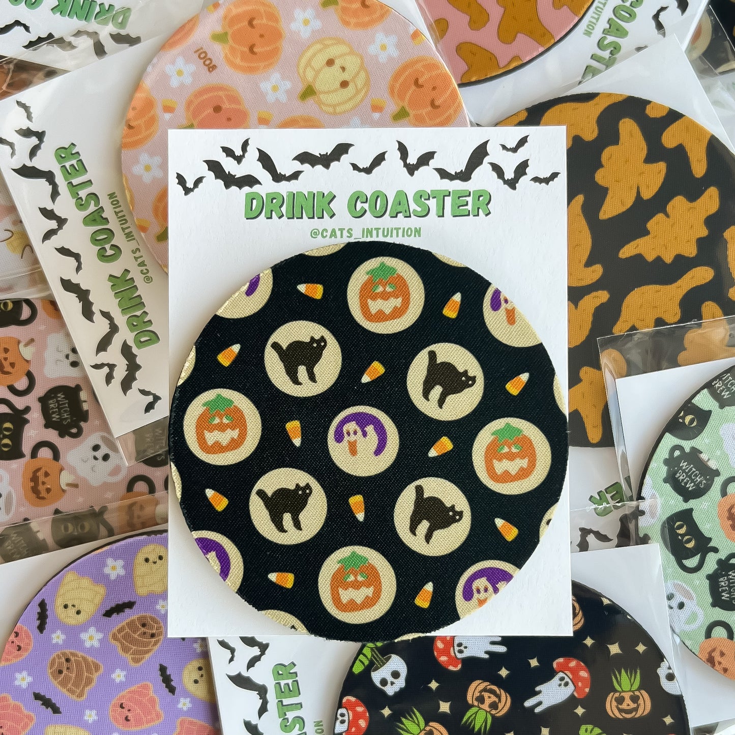 Halloween Cookies (Black) - Drink Coaster