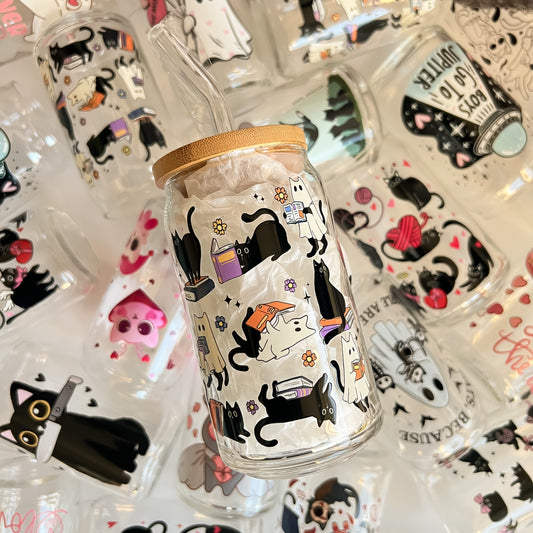 Bookish Cats - 16oz Cup with Clear Straw and Bamboo Lid