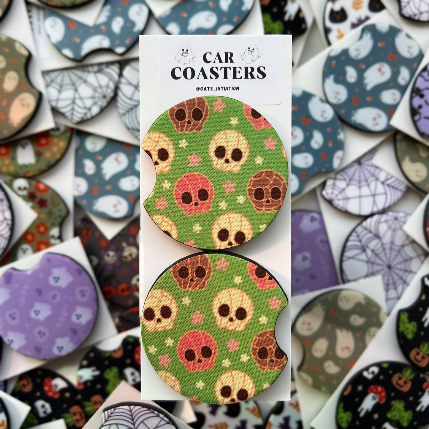 Concha Skulls - Car Coasters (Green)
