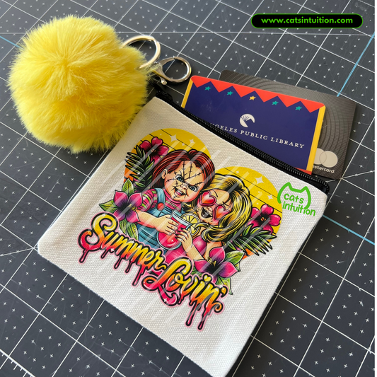 Summer Lovin’ – Coin/Card Pouch Keychain w/ Yellow Pompom