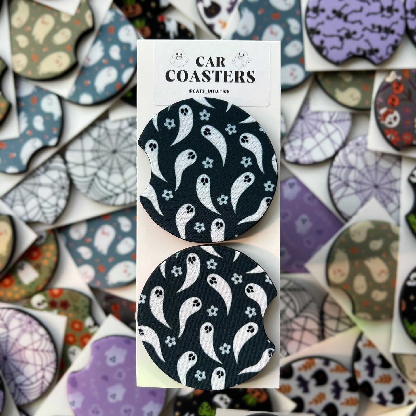 Ghosts and Flowers - Car Coasters (Navy)