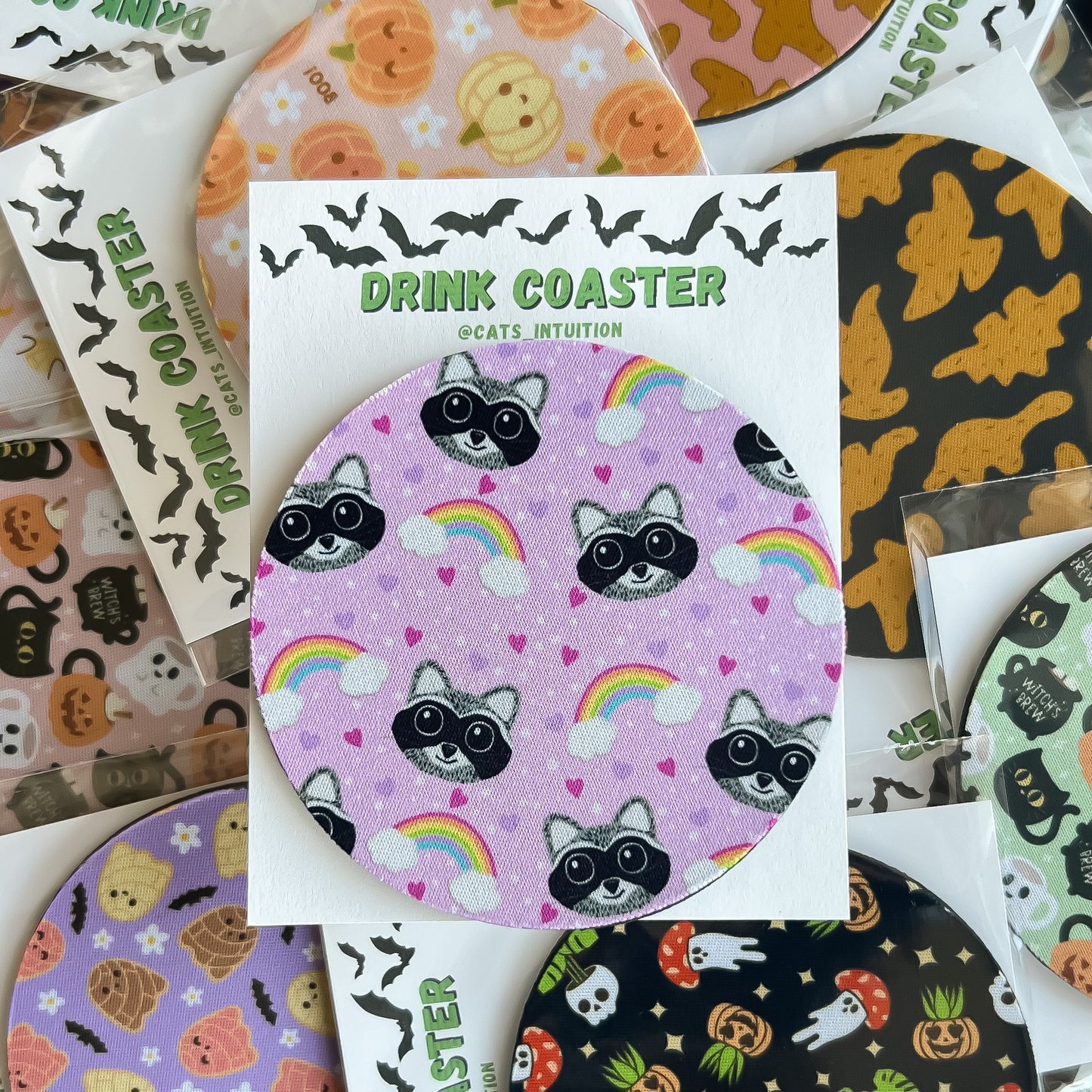 Raccoons and Rainbows (Pink) - Drink Coaster