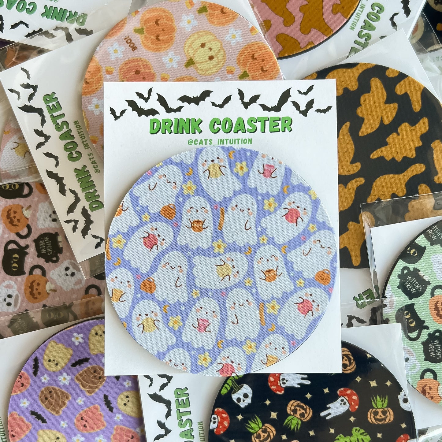 Cafe y Pan Dulce Ghosts (Light Purple) - Drink Coaster