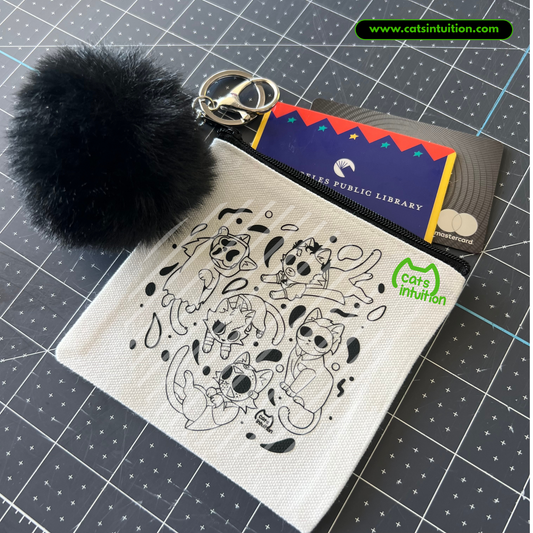 Horror Kitties Lineart – Coin/Card Pouch Keychain w/ Black Pompom