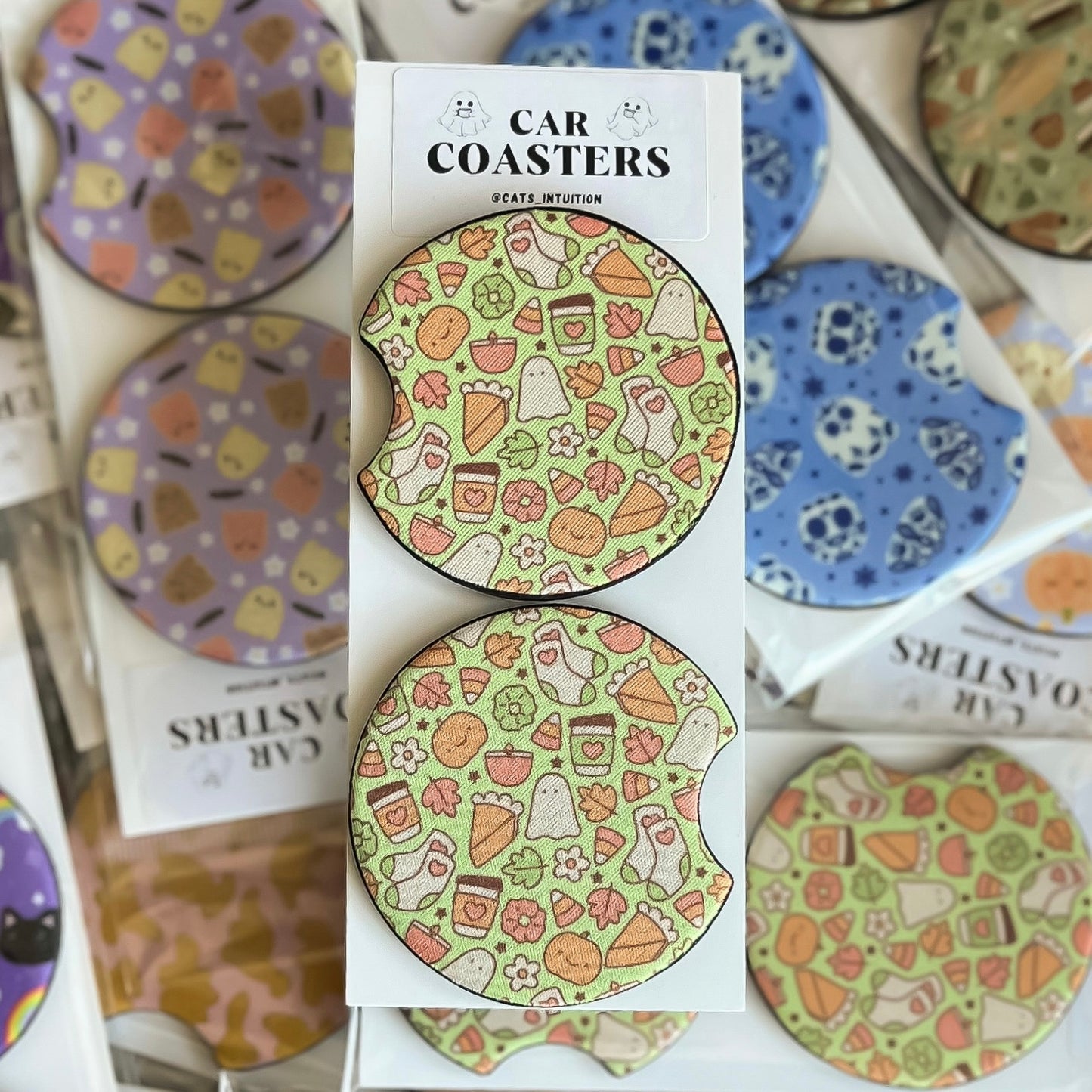 Cutesy Fall Vibes - Car Coasters (Green)