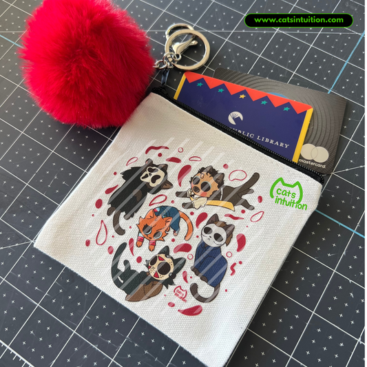 Horror Kitties in Color – Coin/Card Pouch Keychain w/ Red Pompom