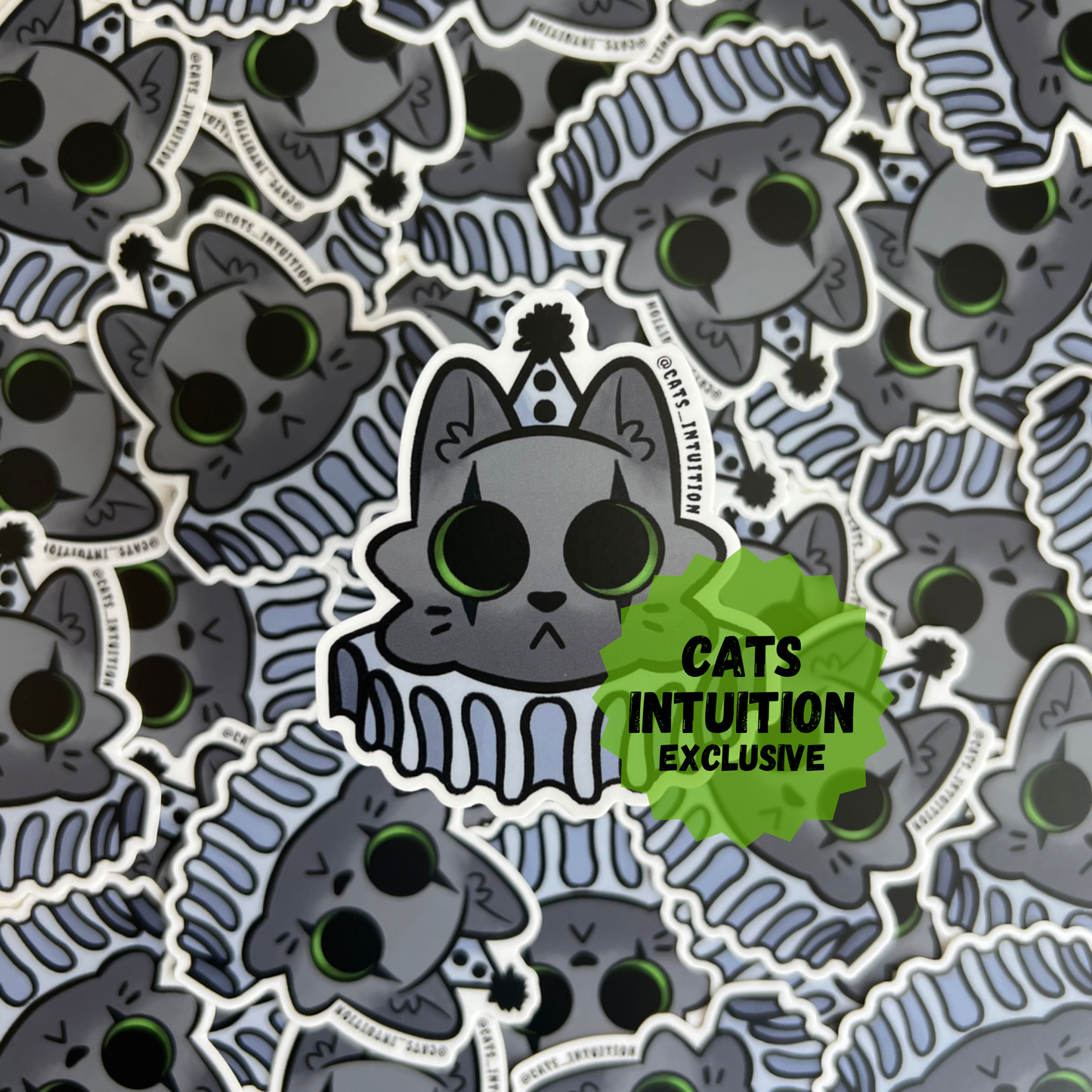 Goth Clown Kitty (gray) - Sticker