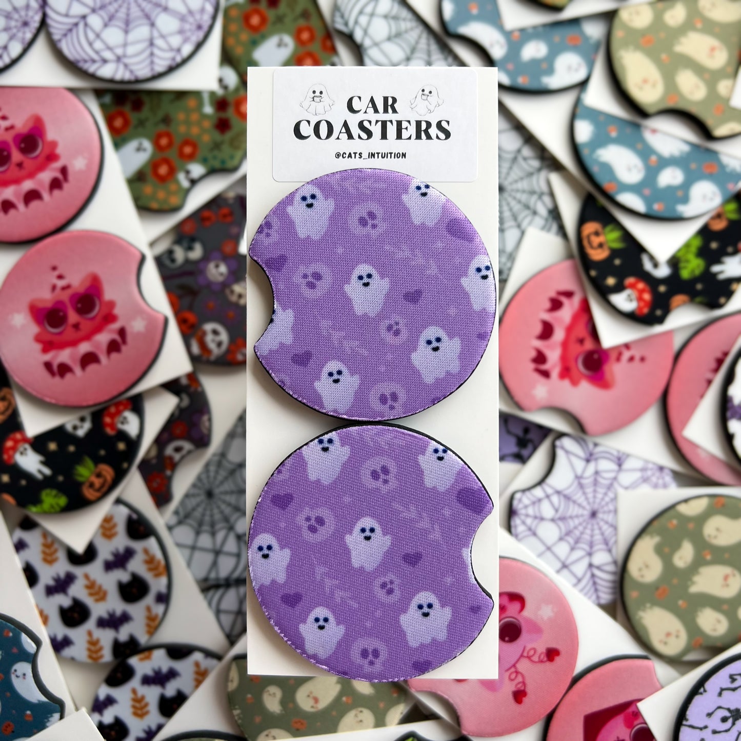 Ghosts & Skulls - Car Coasters (Purple)