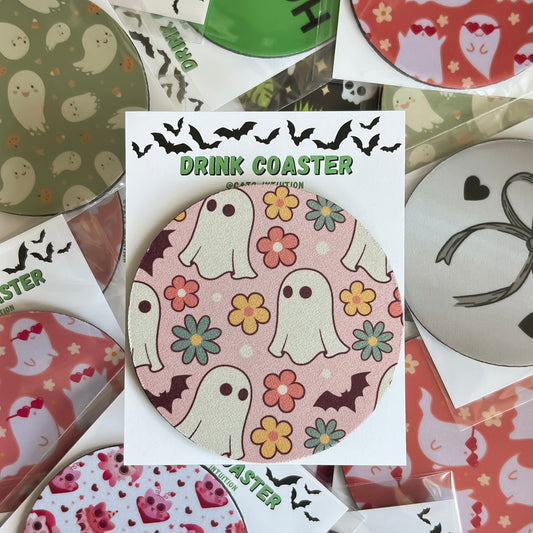 Cute Ghosts and Flowers - Drink Coaster