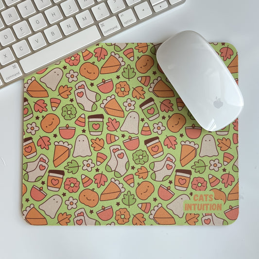 Cutesy Fall Vibes (Green) - Mouse Pad