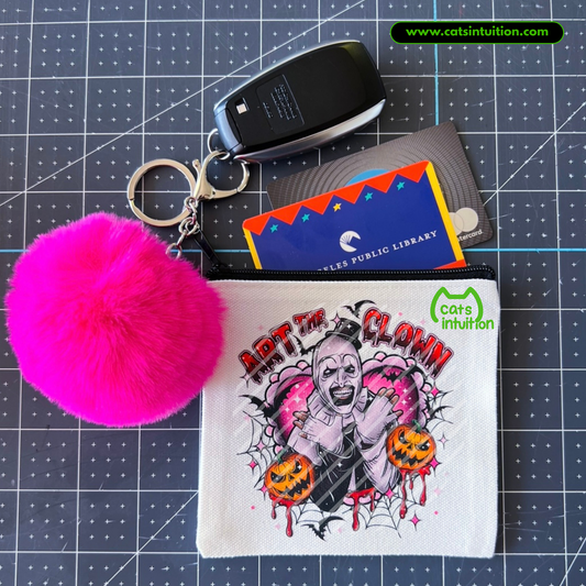 A the Clown – Coin/Card Pouch Keychain w/ Pink Pompom