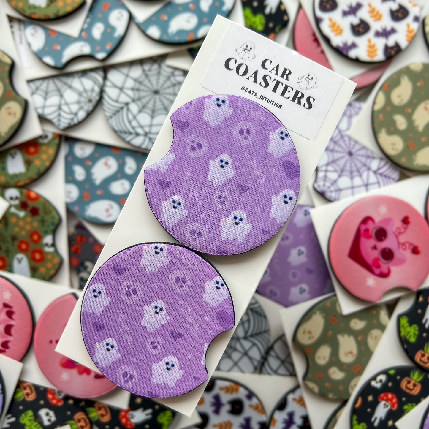 Ghosts & Skulls - Car Coasters (Purple)