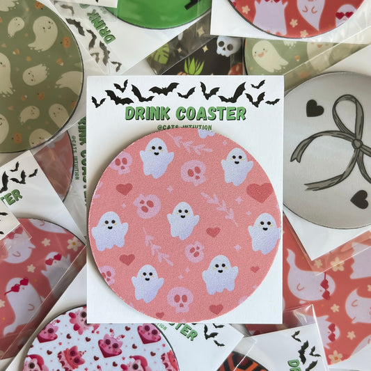 Cute Love Ghosts (pink) - Drink Coaster
