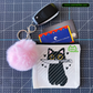 Cat Knife – Coin/Card Pouch Keychain w/ Pink Pompom