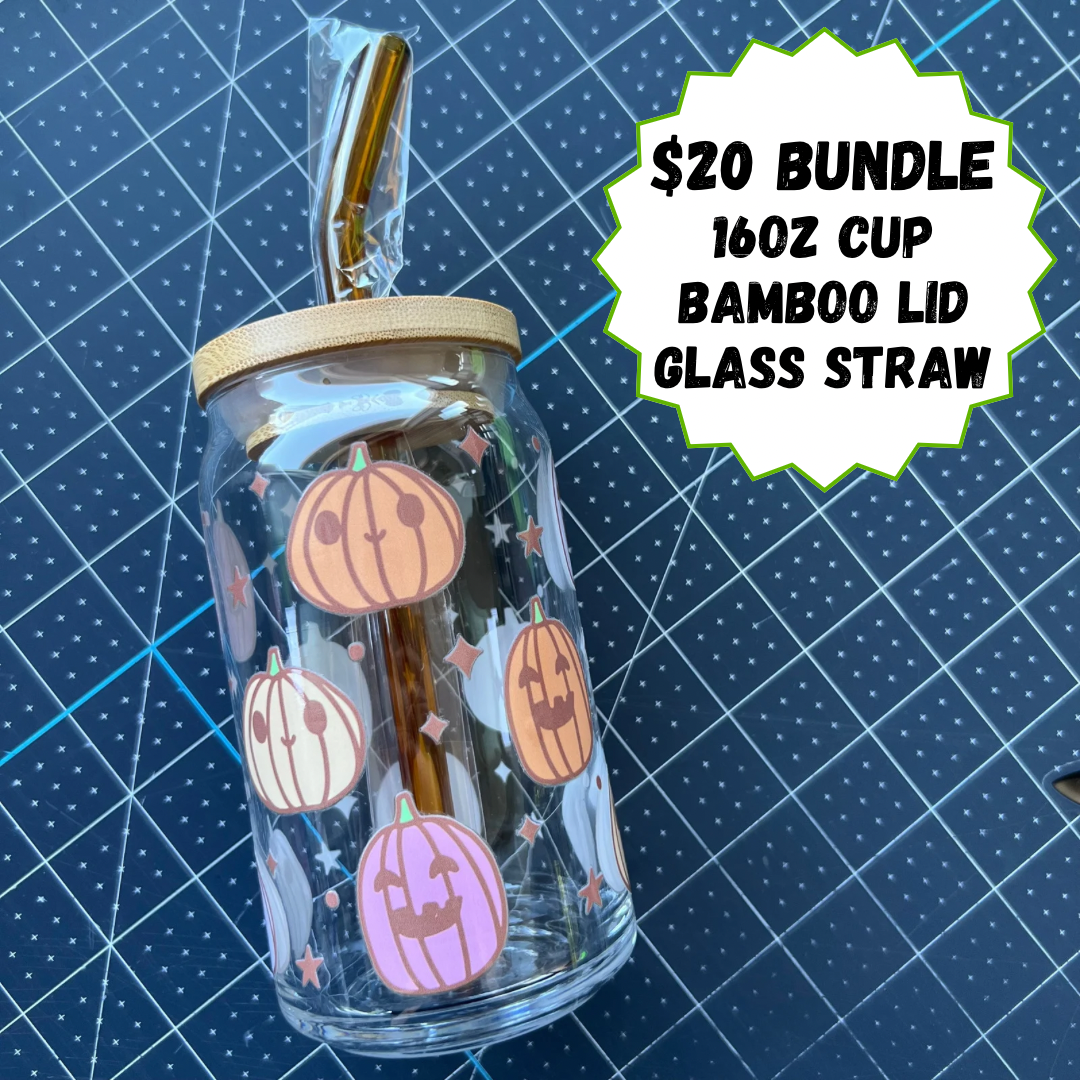 Pastel Pumpkins - 16oz Cup with Orange Glass Straw and Bamboo Lid ($20 Bundle)