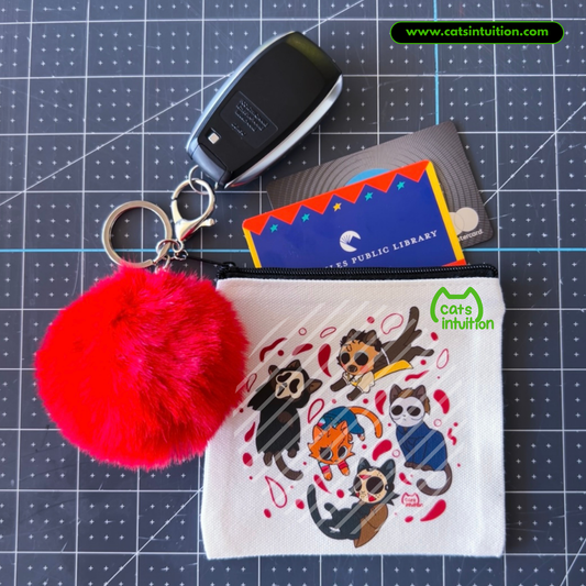 Horror Kitties in Color – Coin/Card Pouch Keychain w/ Red Pompom