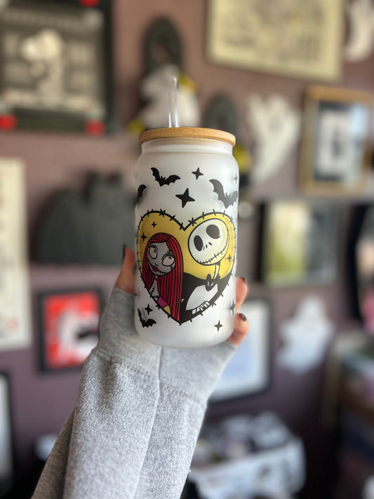Jack and Sally Sublimation Glass (Includes lid and straw)