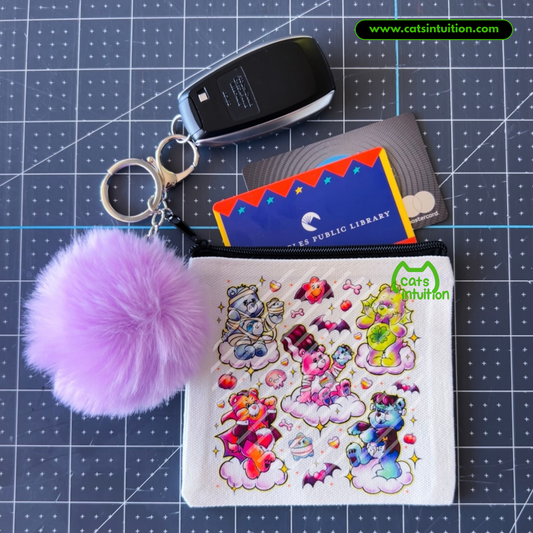 Scare Bears – Coin/Card Pouch Keychain w/ Purple Pompom