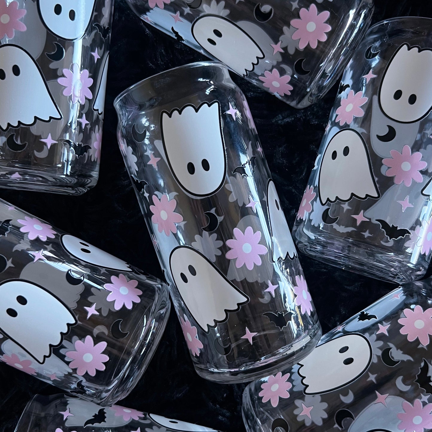 Cute ghosts and pink flowers