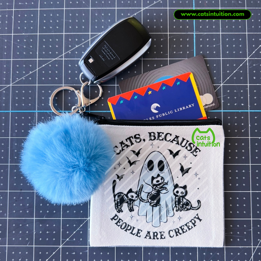 Cats > Creepy People – Coin/Card Pouch Keychain w/ Blue Pompom