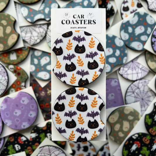 Cats and Bats - Car Coasters (White)