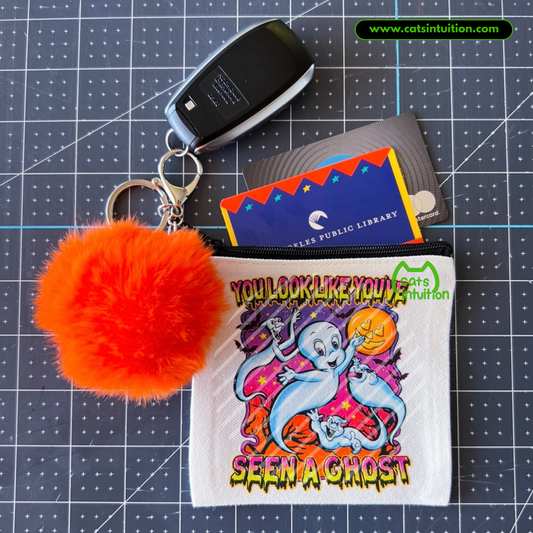 Friendly Ghost – Coin/Card Pouch Keychain w/ Orange Pompom